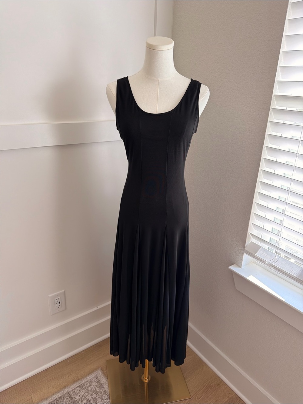 REBA Black Mesh-Panel Tank Midi Dress – Size S